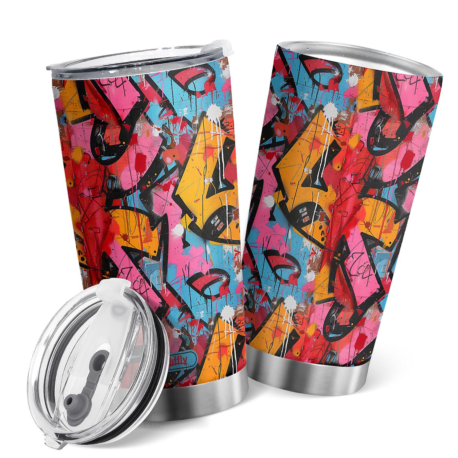 Oasisdream Double Wall Tumbler 20oz Vacuum Insulated Cup with Abstract Pattern Print