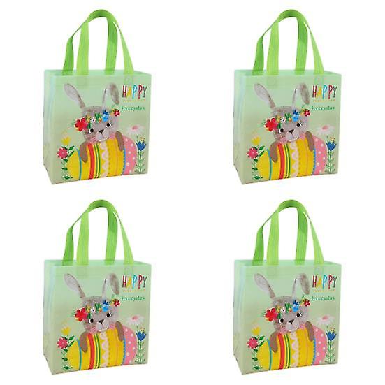 4Pcs Happy Easter Handbag Portable Handle Bunny Colorful Egg Non-woven Fabric Treat Goodies Tote Pouch Shopper Gift Bag Easter Festival Gift