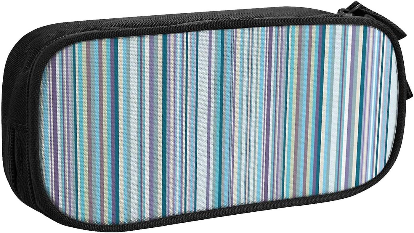 WQ1563 פסים אנכיים הדפסת עיפרון מארז עט תיבת עיפרון דו-שכבתית תיק מארז קלמר מארגן עבור Office College School נער נער בוגר