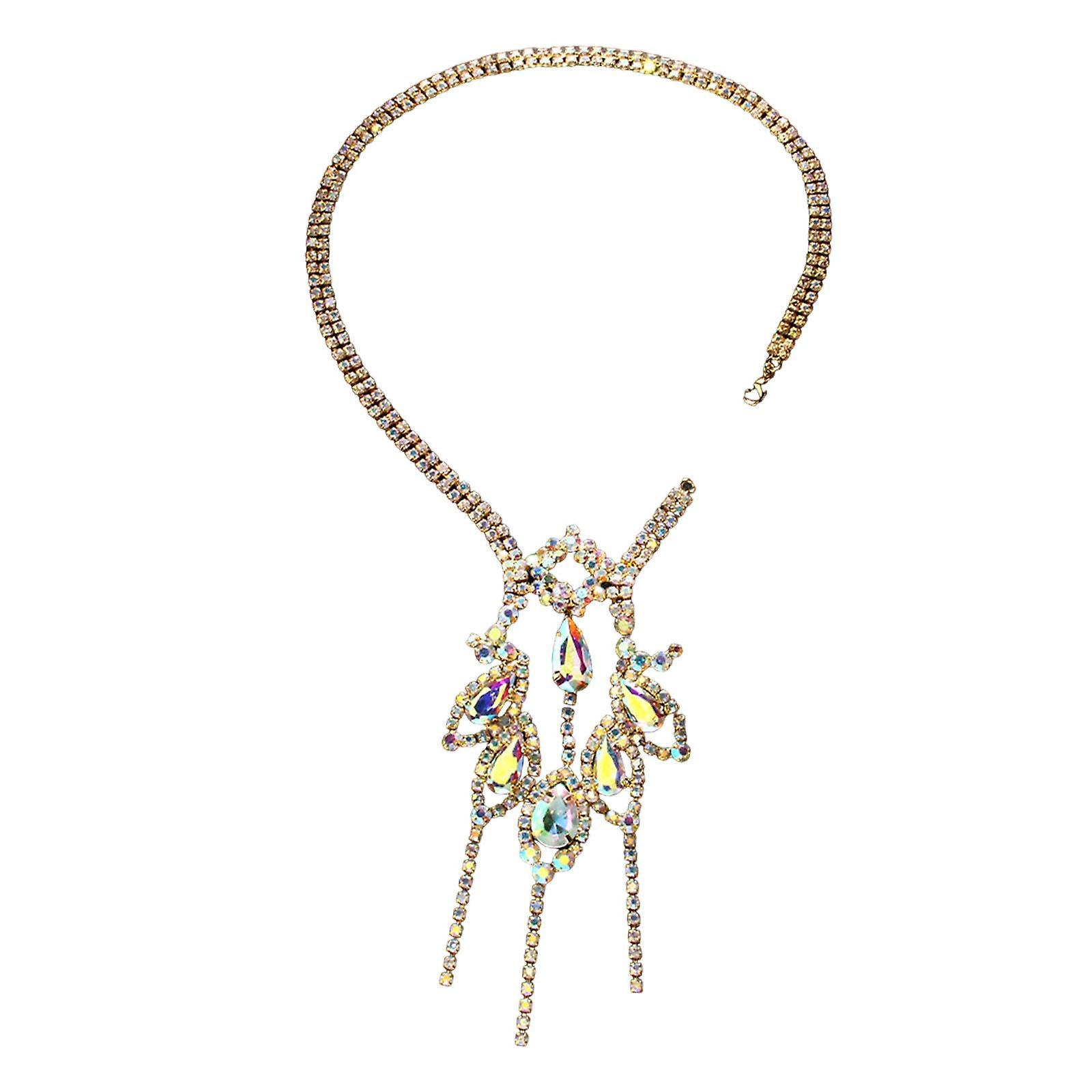 שרשרת גב ריינסטון טרנדי נשים שרשרת גוף לריקודי בטן רייב זהב קיץ