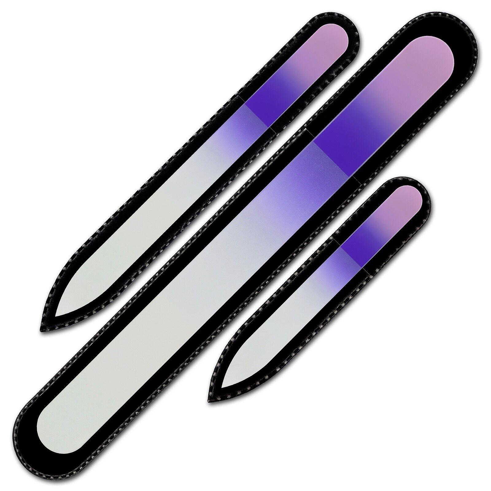 Set of 3 Rainbow Crystal Nail Files, Hand made of Czech tempered glass R-BMS1 - Pink Purple