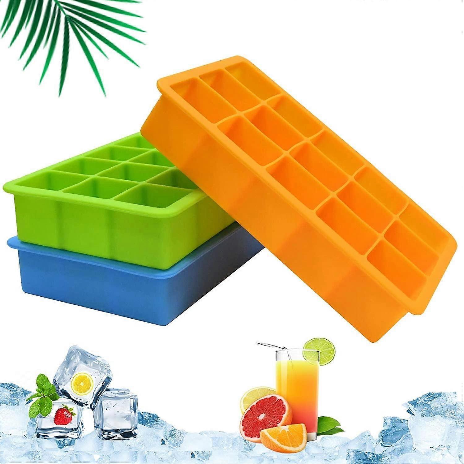 Ice Cube Tray 3-Pack Silicone Ice Tray Easy 15 Ice Cube Molds, Stackable Crushed Ice Tray, for Freezer, Ice Cube Tray Making