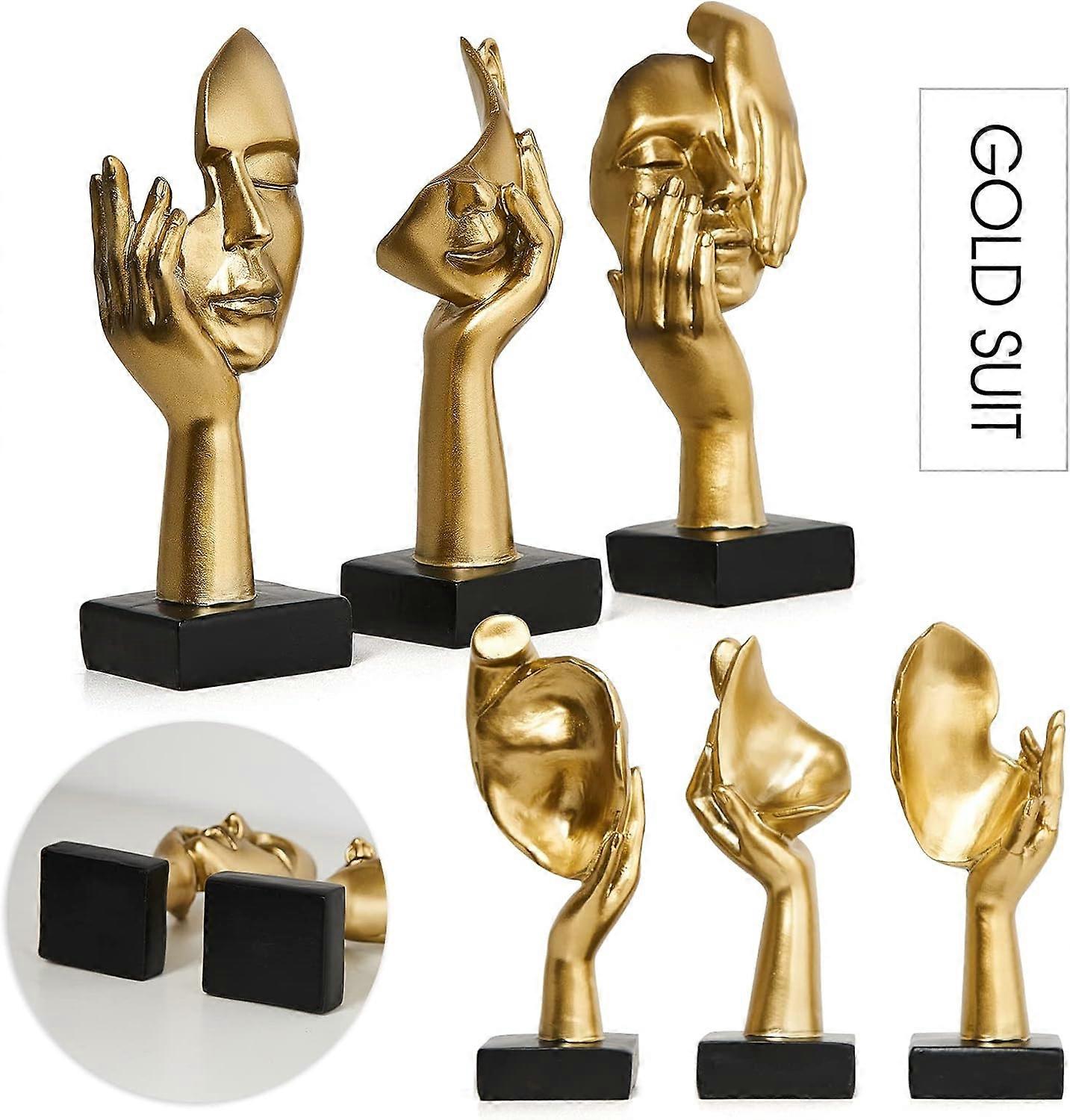 Set Di 4 Statuette Dorate Moderne - Sculture Astratte Per Scaffale, Libreria O Scrivania - Decorazioni Casa Stile Contemporaneo - Foto 10