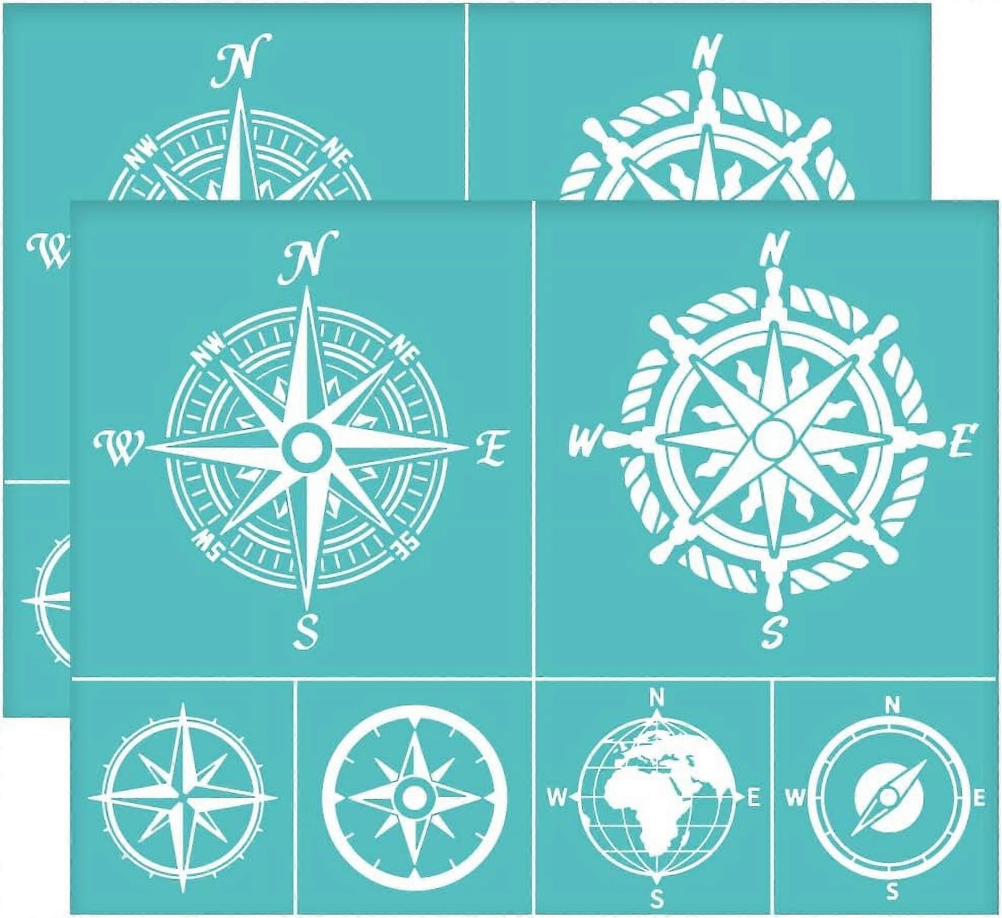 2pcs Compass Silk Screen Printing Stencil Self-Adhesive Silk Screen Stencils Reusable Washable