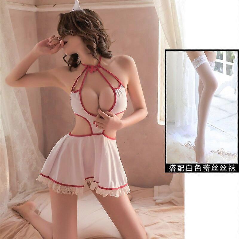 Lace Open Chest Women Hot Nurse Dress Halter Sweet Cosplay Costumes Off  Shoulder Sexy Lingerie Tempatation Doctor Cos Sex Game