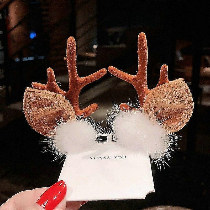 江虎新しいクリスマスヘアピンアントラーヘアクリップ鹿の耳クリスマスパーティーヘッドバンドフェスティバルラバーバンドボールヘアアクセサリーギフト