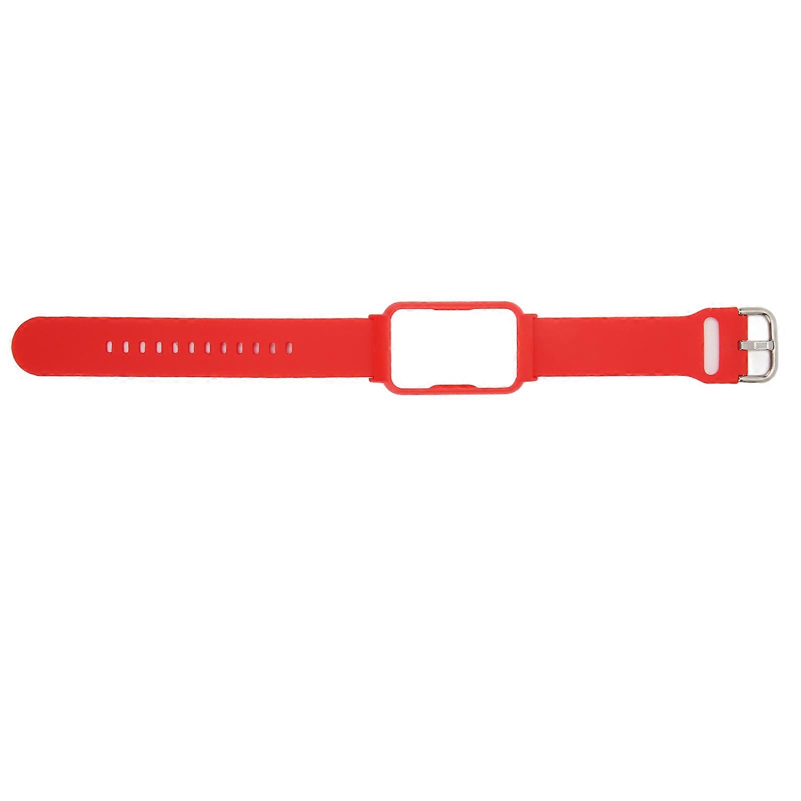 Watch Band With Case 20mm Waterproof Soft Silicone Adjustable Size Lightweight For Oppo Free Red + Red Shell