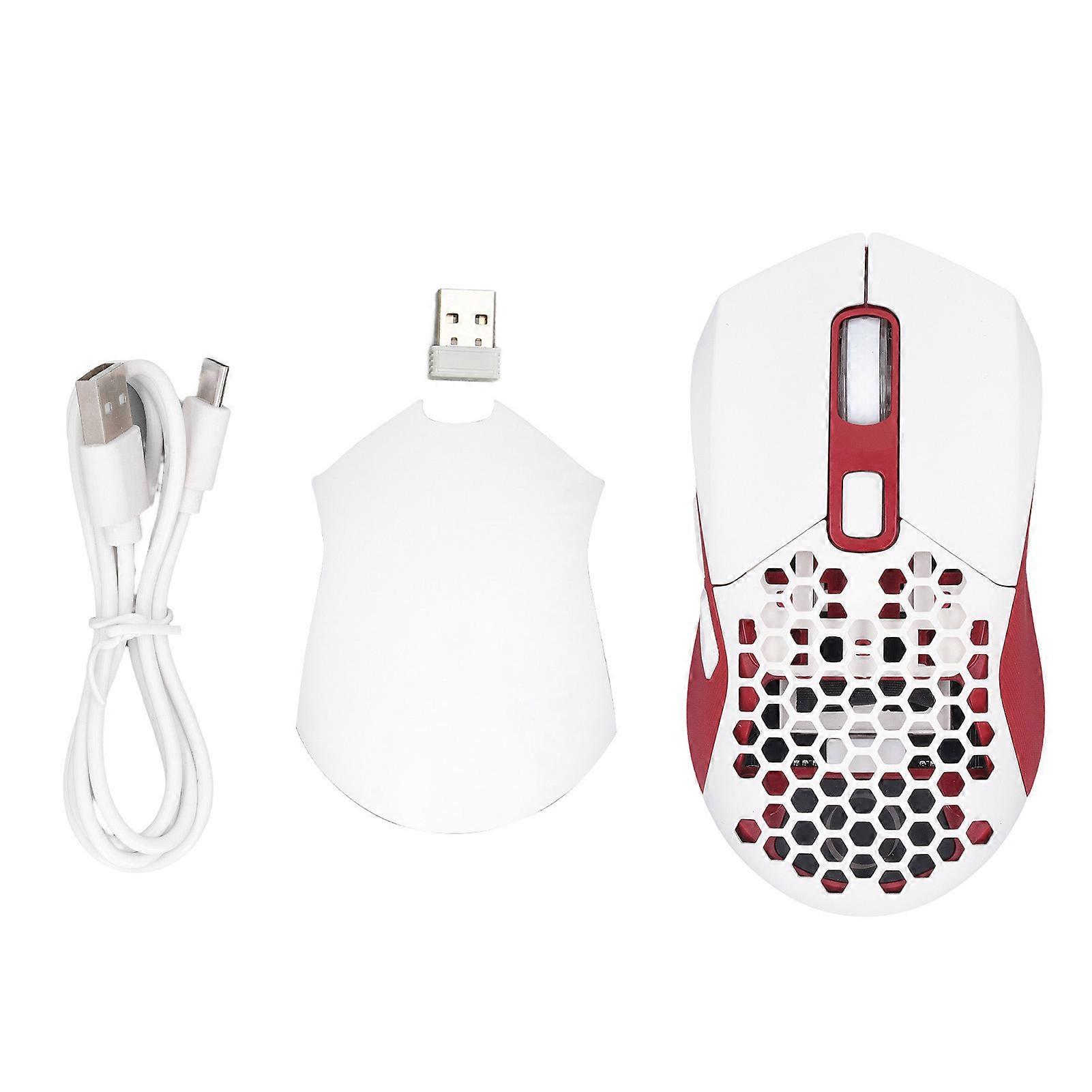 Wireless Mouse 2.4G Or BT5.1 Adjustable DPI Hollowed Out RGB Backlit Plug and Play Gaming Mouse for Gaming Office Study White Red