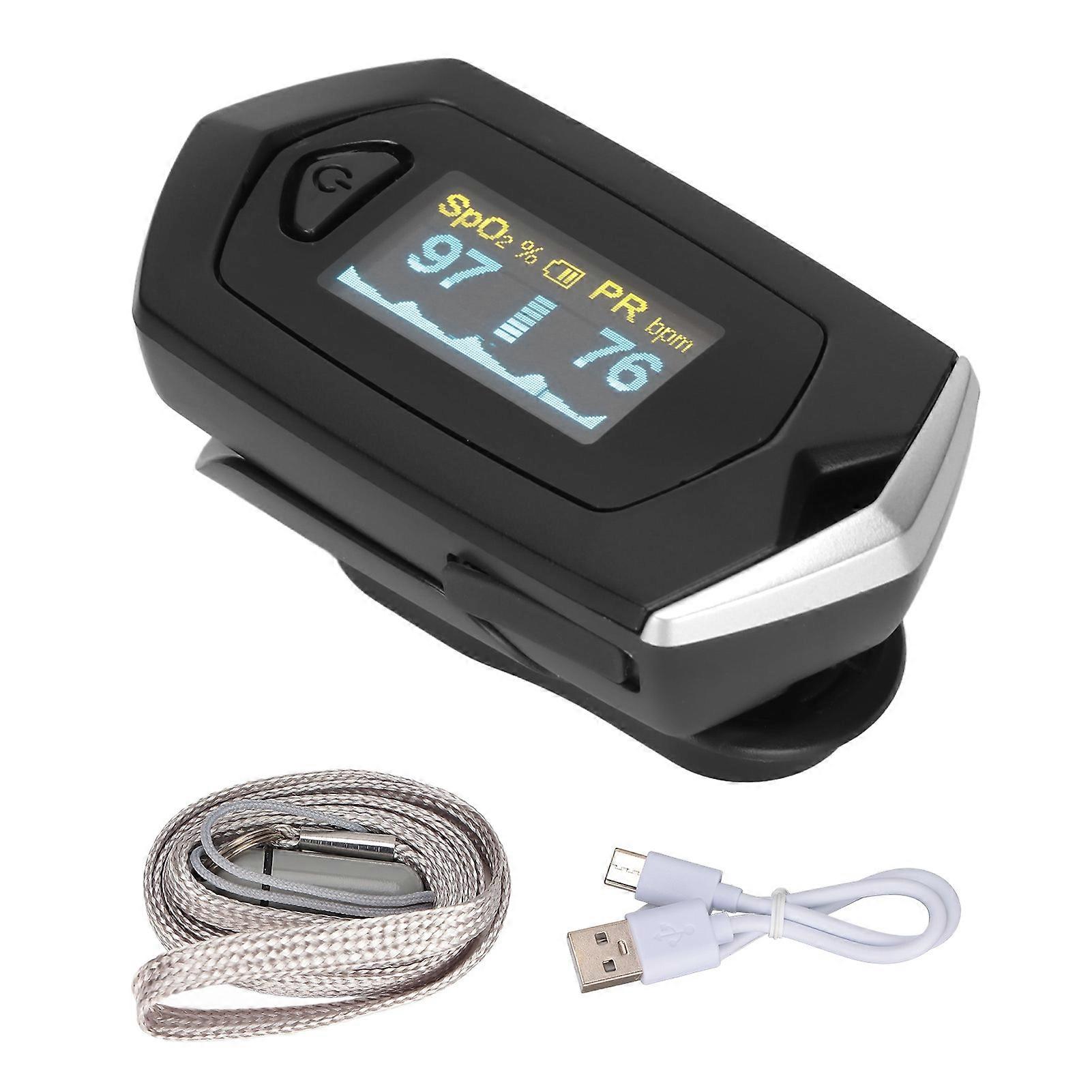 Fingertip Pulse Oximeter LED Display Lightweight Portable Blood Oxygen Saturation Sensor with Lanyard