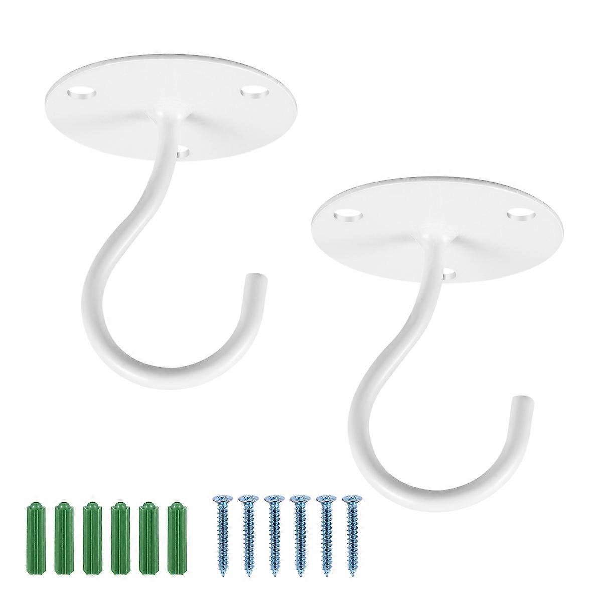 Yardwe 2 PCS Overhead Hooks Cabinet Wardrobe Hooks Porch Lantern Mosquito Net Ceiling Hooks Small Elephant Trunk Shaped Hooks White