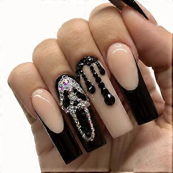 24pcs Glnzende Lange Sarg Quadrat Falsche Ngel, Strass Geisterflamme Mit  Design Druck Auf Ngel, Halloween Luxus Schwarze French Tip Falsche Ngel  Fr Frauen | Fruugo DE
