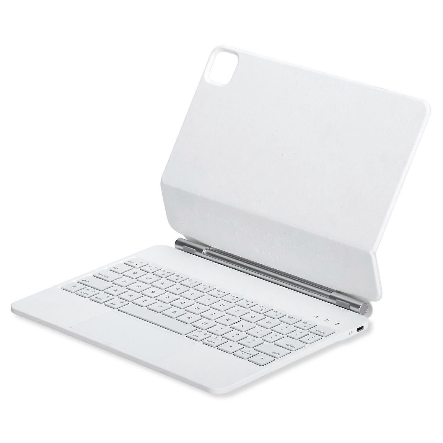 P14 For iPad Pro 13 (2024) Tablet Stand Case with Touchpad Bluetooth Keyboard - White