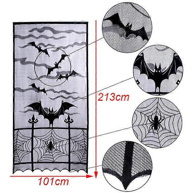 Hallowen Spider Tablecloth Door Curtain Black Lace Cobweb Fireplace Cover Table Runner for Halloween Home Party Decoration Props