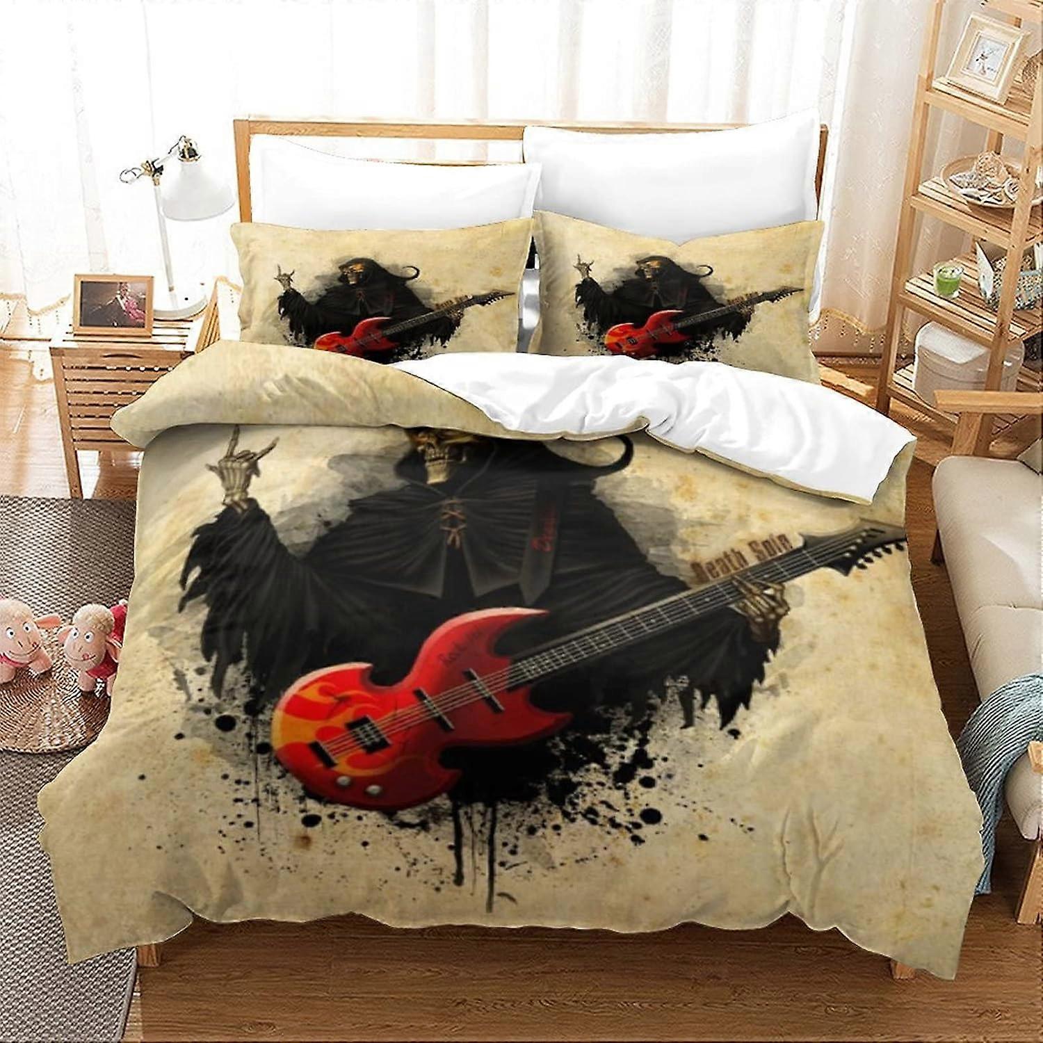 غطاء لحاف موسيقى الفن الروكي طقم الفراش الصخري المطبوع D مع غطاء وسادة للأطفال الناعمين في سن المراهقة غطاء لحاف بياضات سرير مفرد 135 * 200 سم
