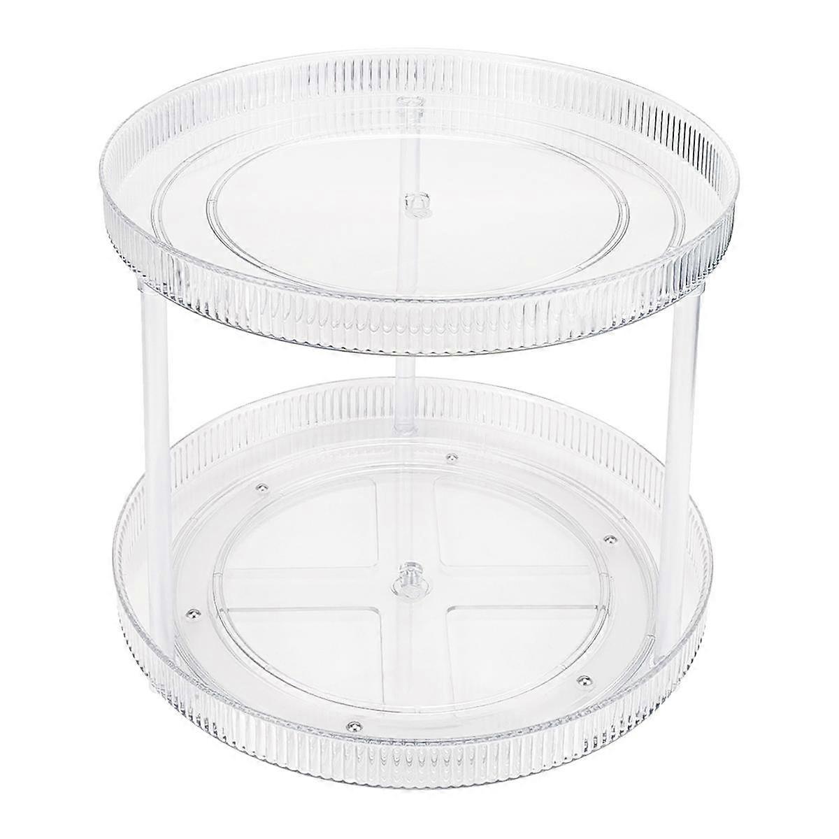 360 Clear Rotating Storage Tray, 2 Tier Lazy Bathroom Countertop Organizer, Cosmetics and Perfume