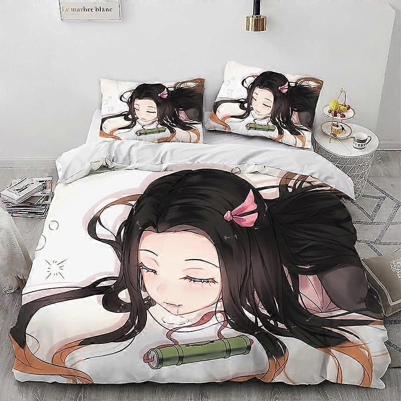 o1610 Dem-on- Kill-er Ne-Zuko An-ime Girl Copripiumino - Set, 100% -Microf-iber Bedding- Set, 3 pezzi- Ultra S-oft Skin-Friendly -Comforter -Cover Se-