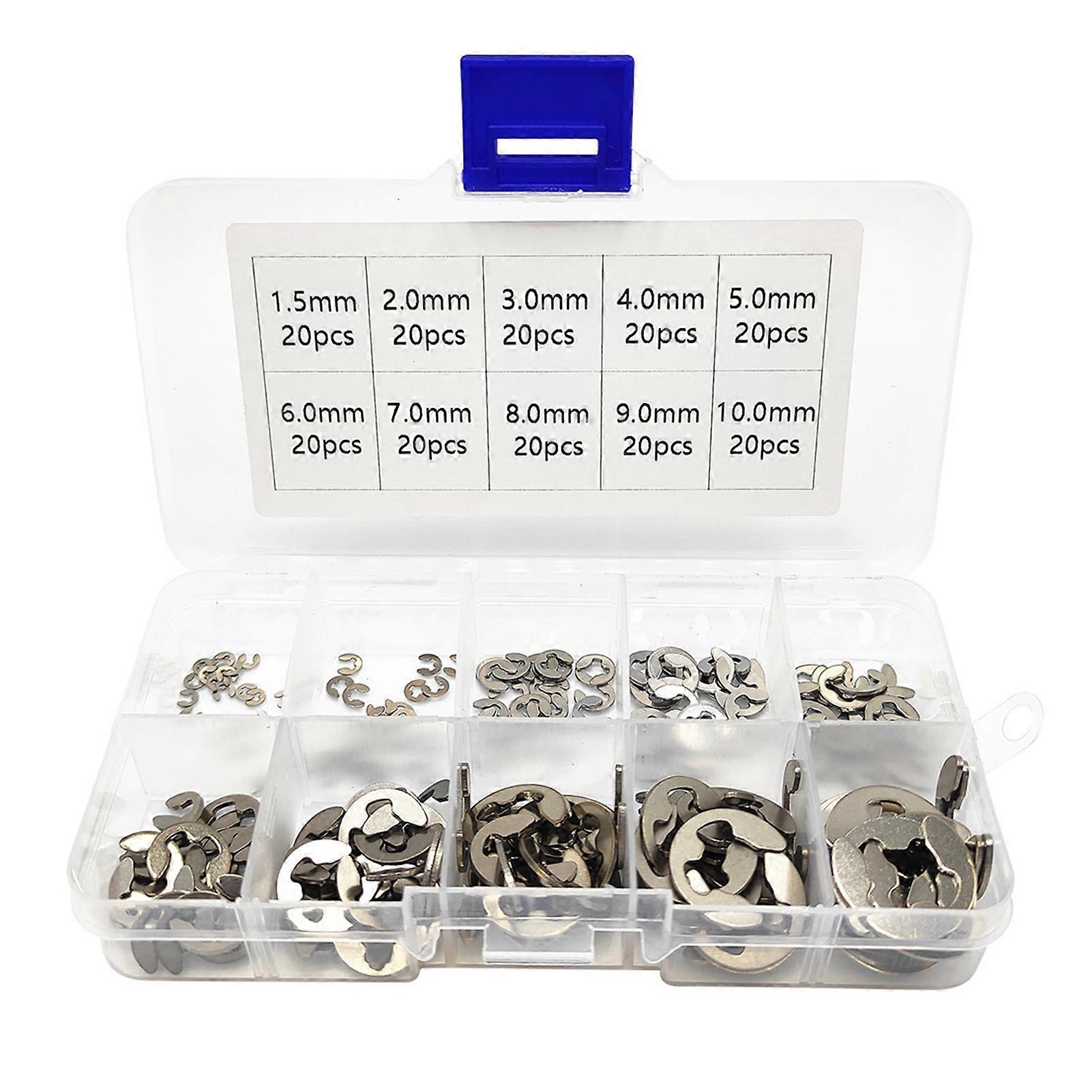 200PCS 304 Stainless Steel E Clip Assortment Kit External Retaining Ring Set