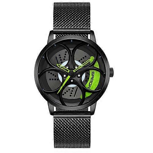 SANDA 1070 3D Oval Hollow Out Wheel Non-rotatable Dial Quartz Watch for Men, Style:Mesh Belt