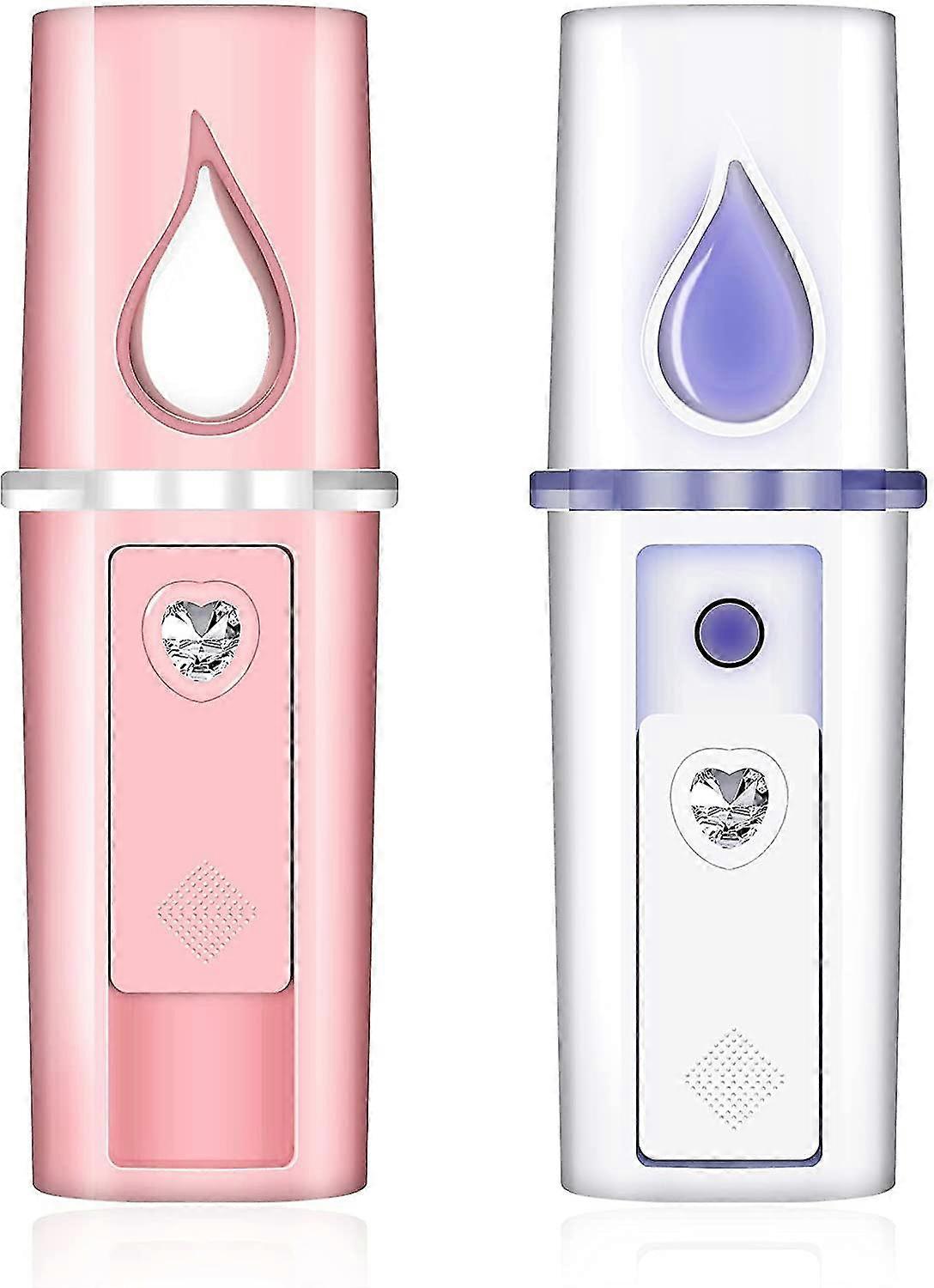 2 Pcs Winter Portable Mini Face Mist Handy Sprayer Face Hydration Spray With Usb Rechargeable Mirror Function (pink,white)