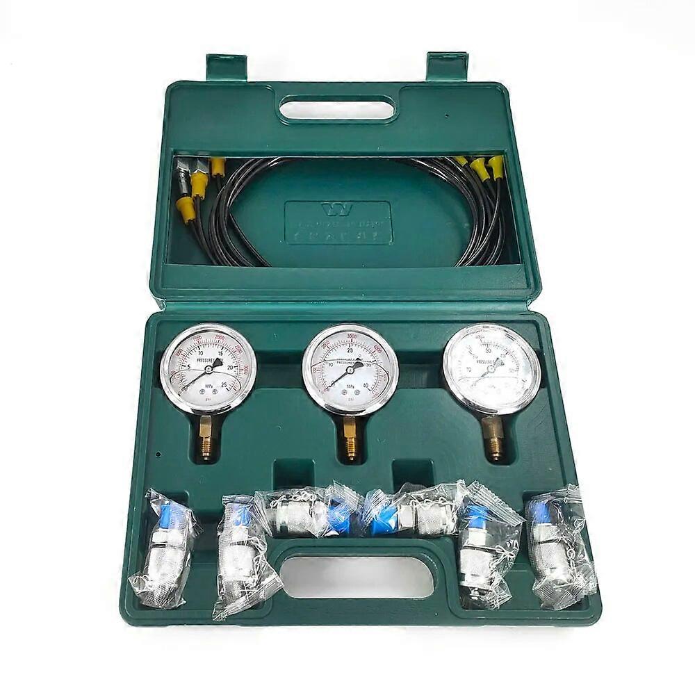 Hydraulisk trykkmålersett Gravemaskin Hydraulisk sett Trykkmåler Meauring Enhet 6 Testkoblinger 3 Trykkmålere 3 Testslange