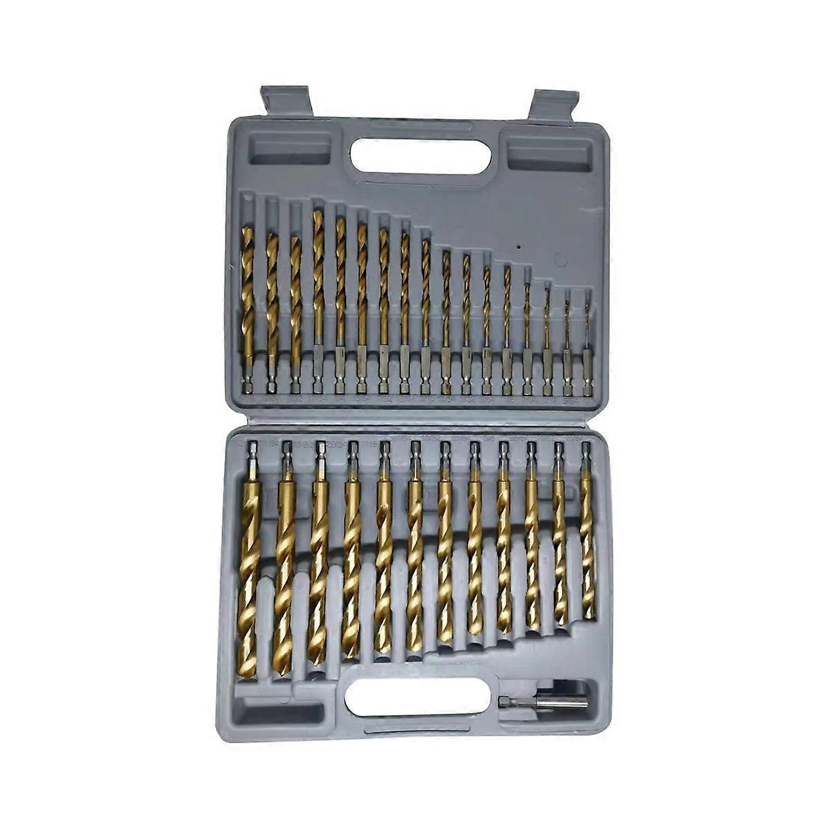 30 Pcs Titanium Impact Drill Bit Set, Hex HSS Twist Drill Bits with Storage for Steel, Copper, Alum