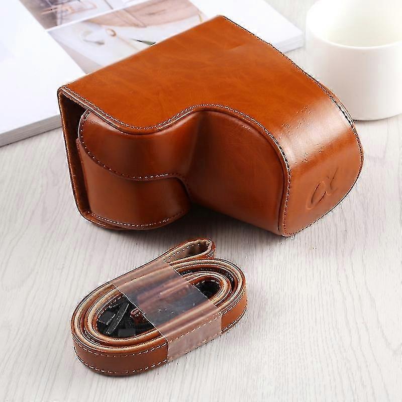 Full Body Camera Pu Leather Case Bag With Strap For Sony A6400 / Ilce-a6400 (brown)