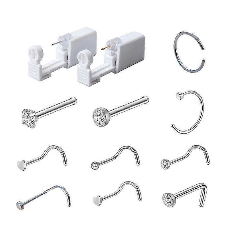 Nose Piercing Gun Kit Body Nasolabial Earring Piercing Tool Kit with 10pcs Silver Stud Earrings