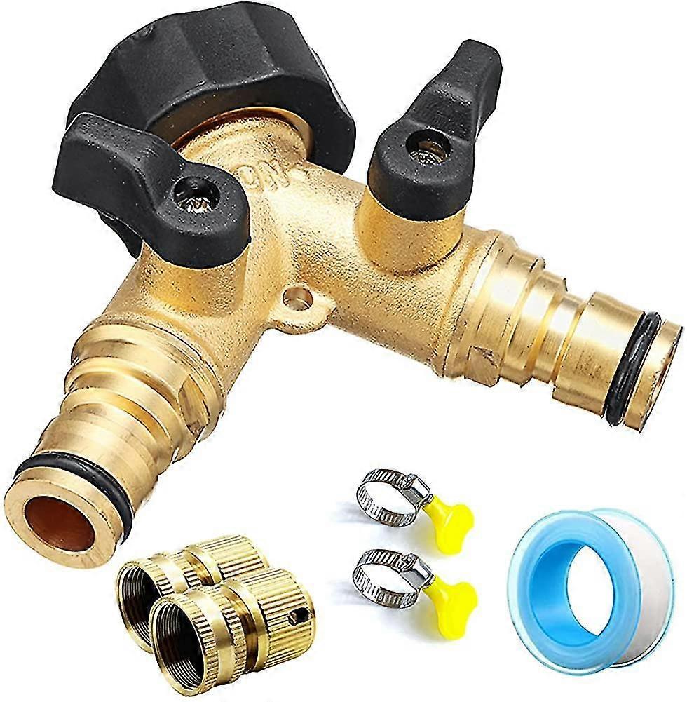 2-Way Splitter Y Distributor. Brass Double Inlet Hoses For 3/4 Inch Garden