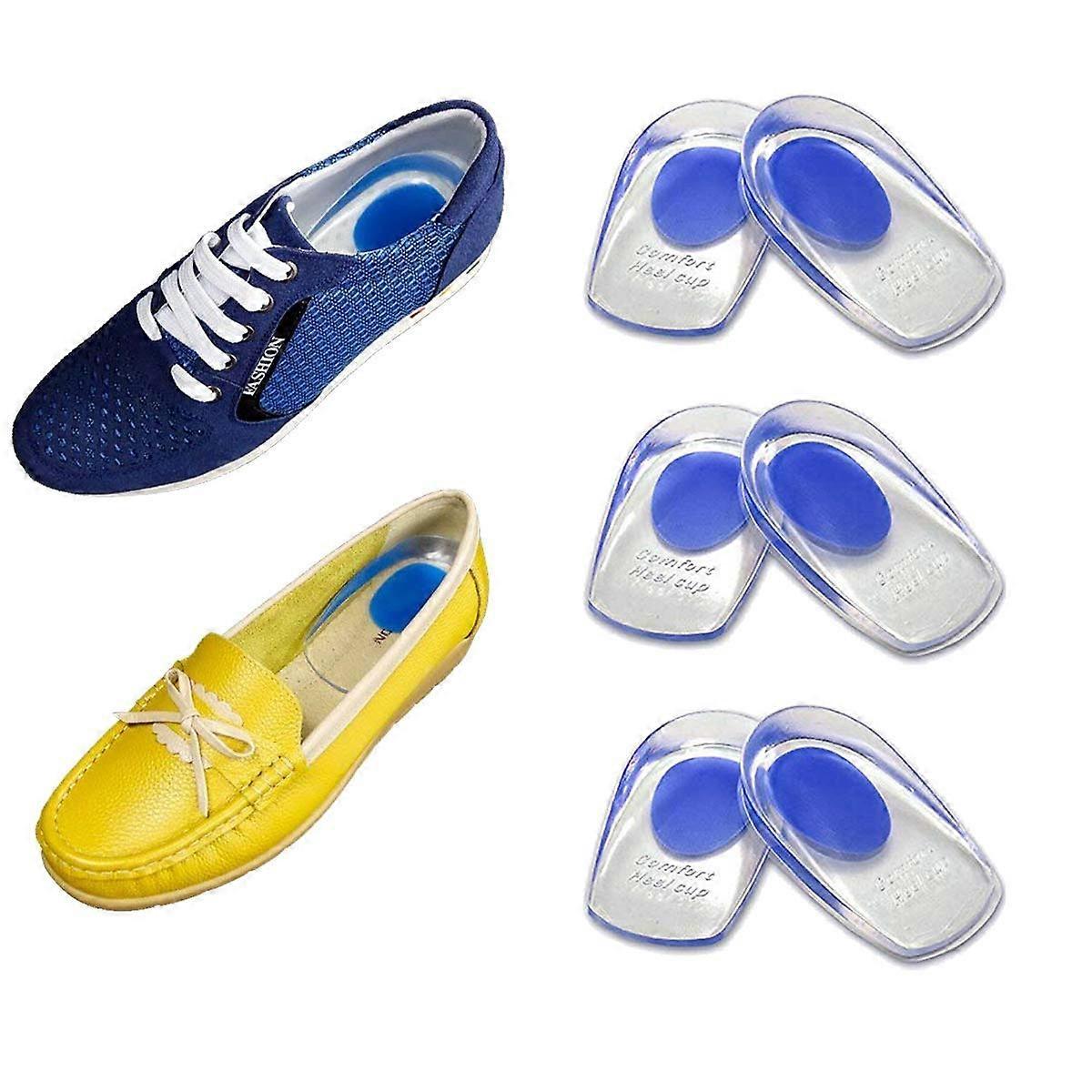 3 Pairs of Gel Heel Cups Heel Support Pads Cushions for Plantar Fasciitis Heel Pain (Size:40-45)