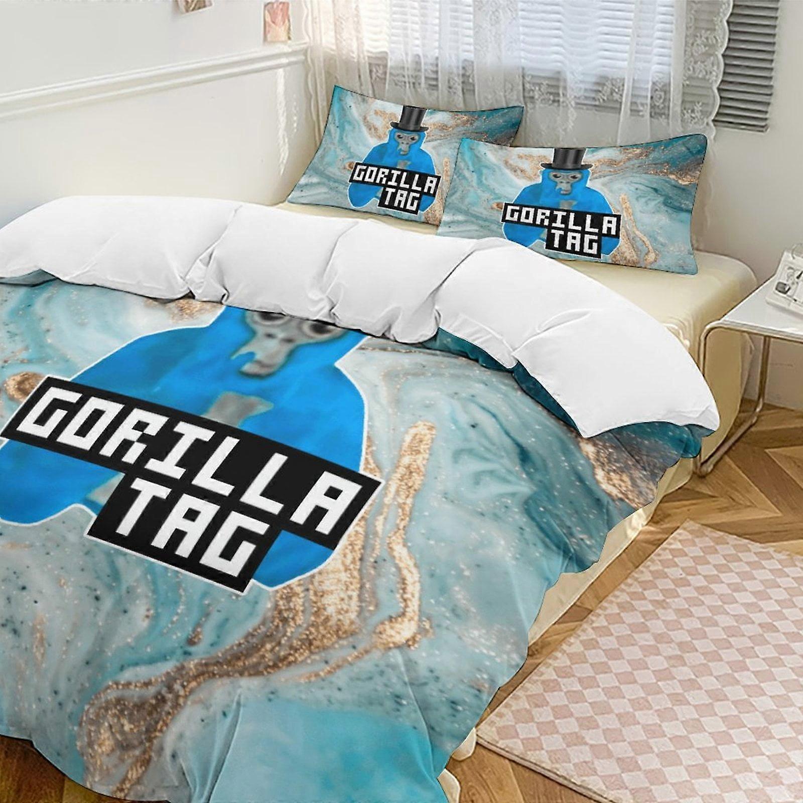 v6949  Bed Sheets Bedding Blue Gold Gorilla Tag Comforter Set Soft 3 Pcs Twin Bedding Sets Thicken for All Season, 1 Comforter  2 Pillow Shams  Bed Sh