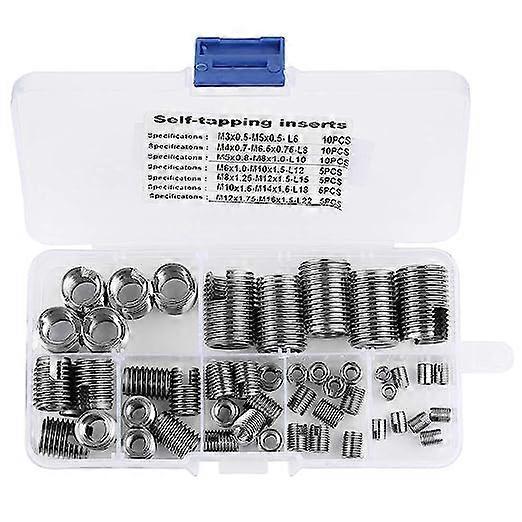 50Pcs Stainless Steel Inner Thread Self Tapping Thread Inserts Set Thread Reinforce Repair Tool M3-M12 with a Storage Case