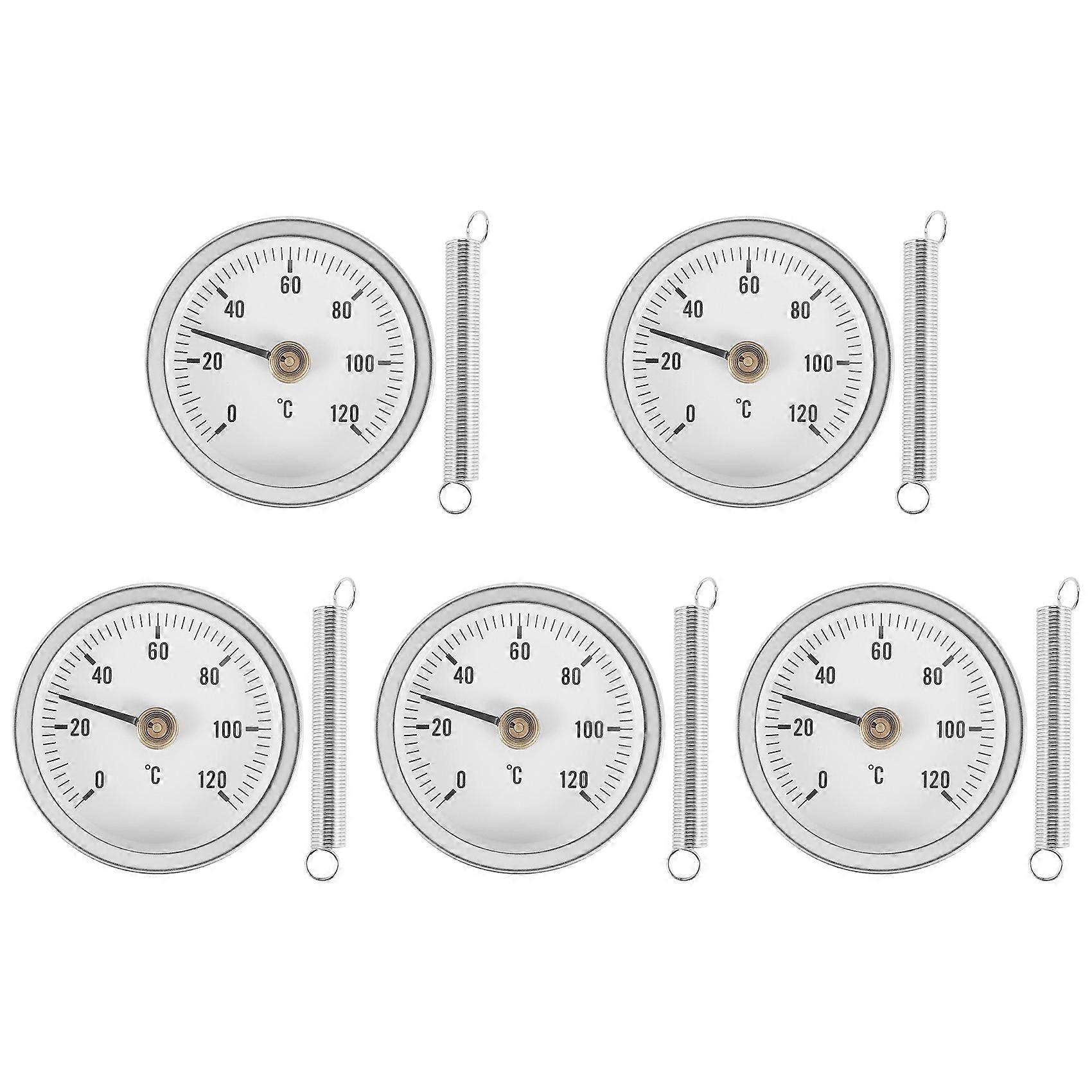 63mm Pipe Clip-on Dial Thermometer Temperature Round Plate Gauge with Spring,Range 0-120, Aluminum