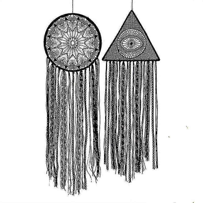 Black Dream Catcher Large Handmade Crochet Evil Eye Design With Lace Triangle Round Dreamcatcher Gothic Wall Art Decorations Wall Hanging For Home Orn