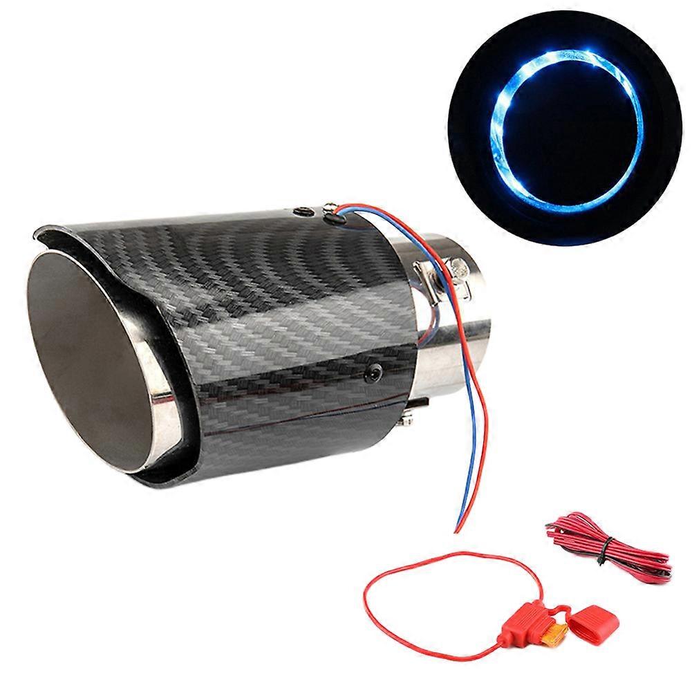 Universal bil modificeret 35-63mm udstødningslyddæmper tip udstødningsrør kulfiber rød LED flammende lysende krom lyddæmper turbo sport
