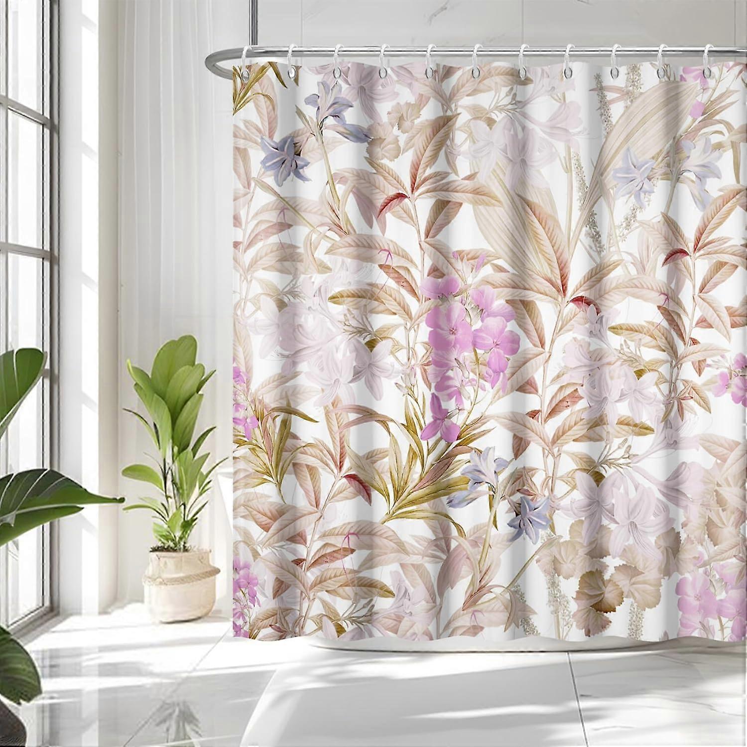 60x72 Inches Tropical Leaf Floral Shower Curtain Abstract Watercolor Purples Flower Banana Leaves Nature Botanical Fabric Shower Curtains Set for Bath