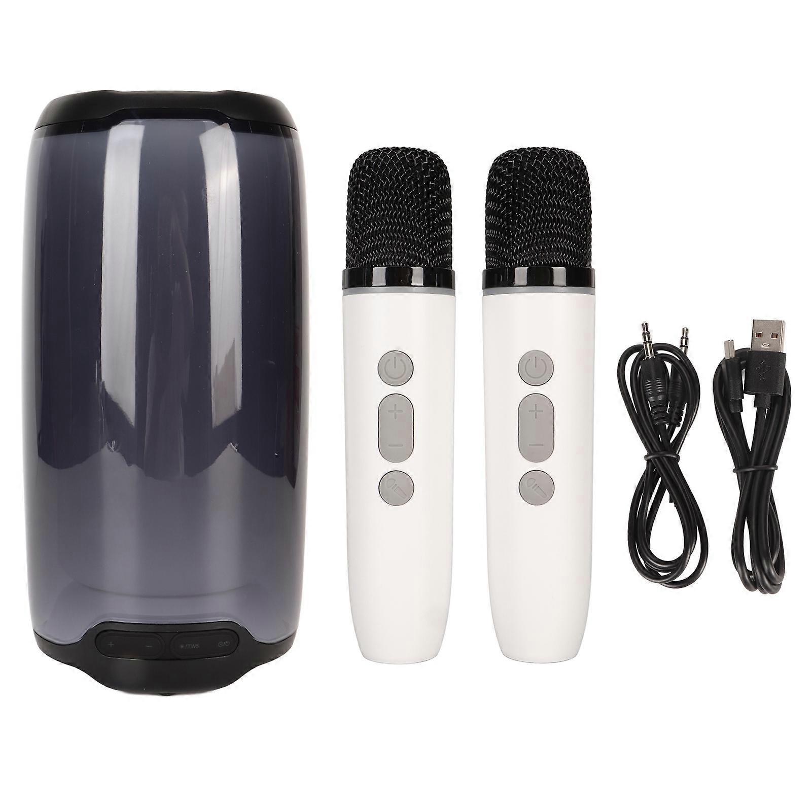 Karaoke Machine Intelligent Voice Interactive Support Memory Card USB AUX Portable Bluetooth Speaker with 2 Wireless Microphones for Outdoor Party