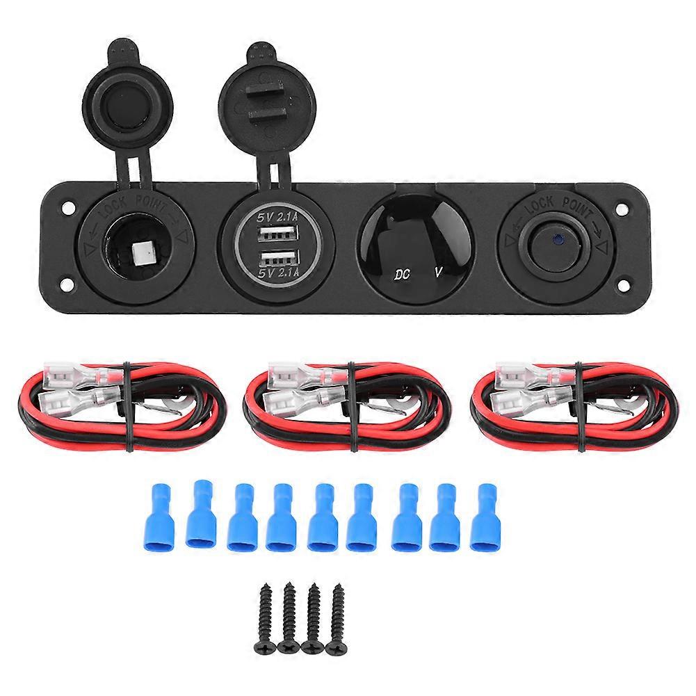 4-in-1 On/Off Toggle Switch Panel Dual USB Charger Voltmeter for Car Boat Marine Truck Blue