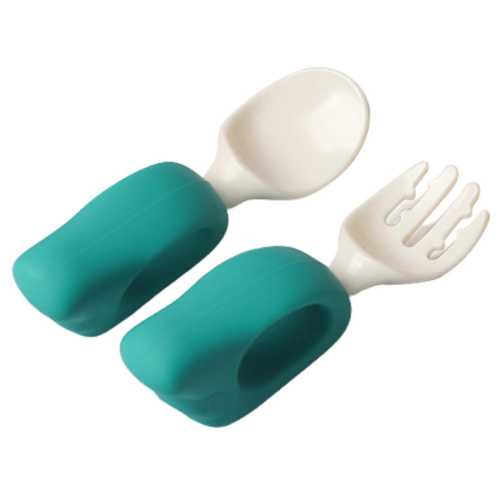 TCGG-Set 2 Acessórios com cabelo e pele com lingurita e pintura para bebês, maner ergonômico verde