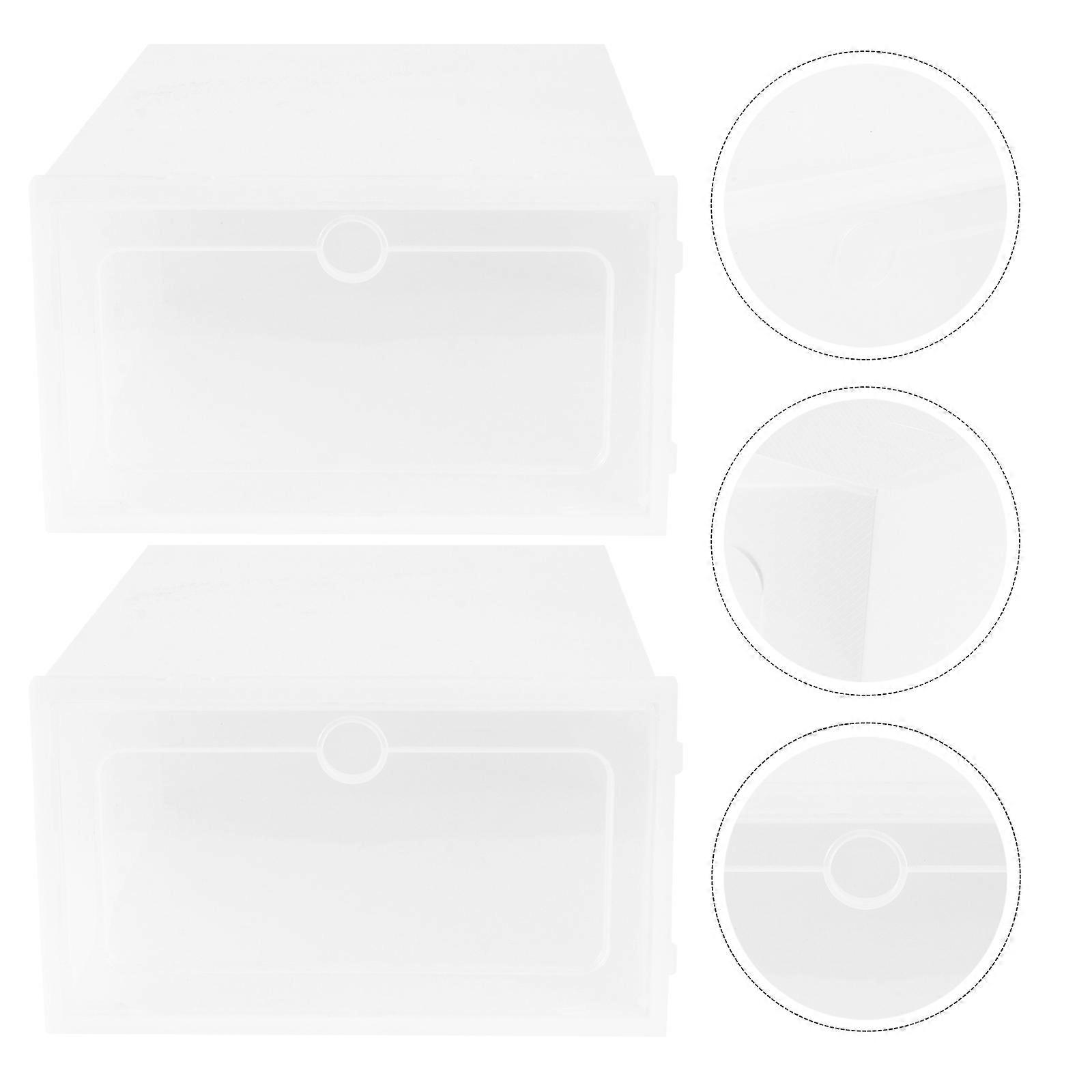 2PCS Thicken Shoes Box Transparent Stackable Shoes Storage Box Plastic Shoe Container - Size L (White)