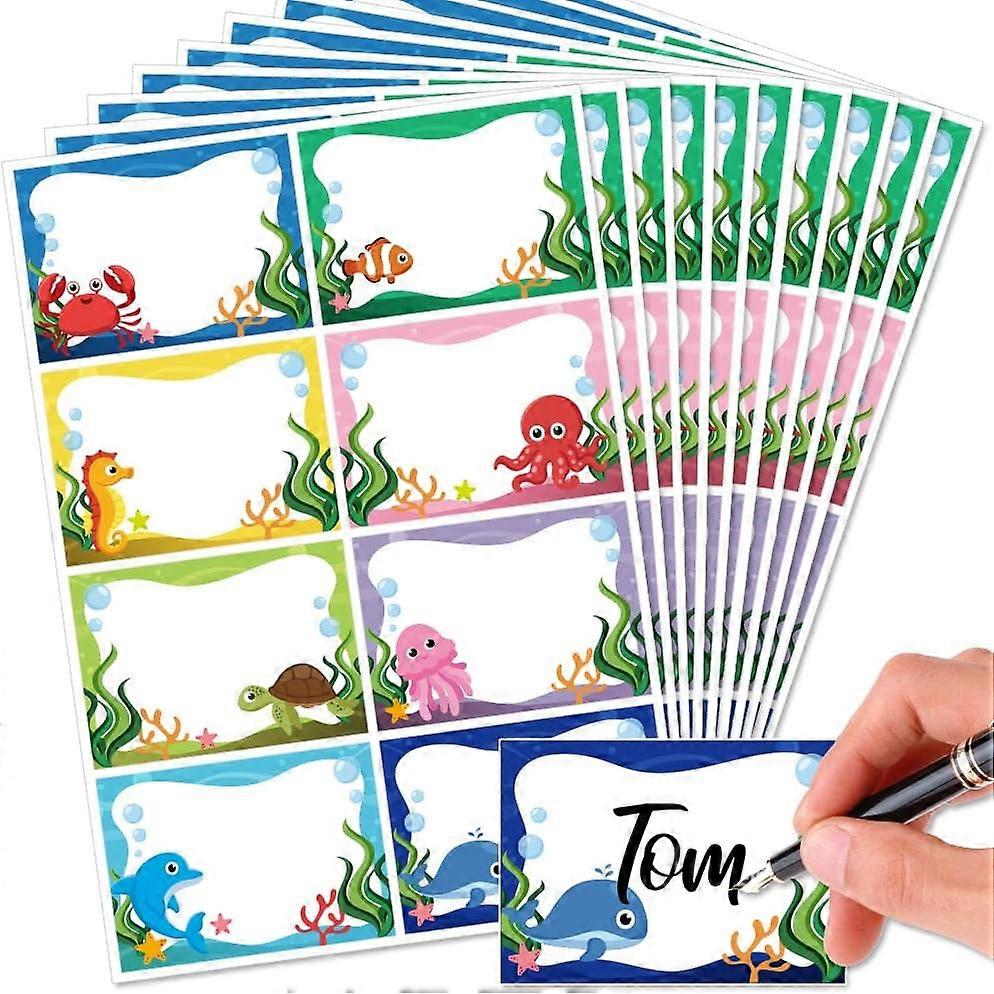 80Pcs Self Adhesive Name Tags Sticker 3.3x2.4 Inch Waterproof Blank Label Stickers with Marine Animal Pattern Writable Adhesive Name Label Sticky Name