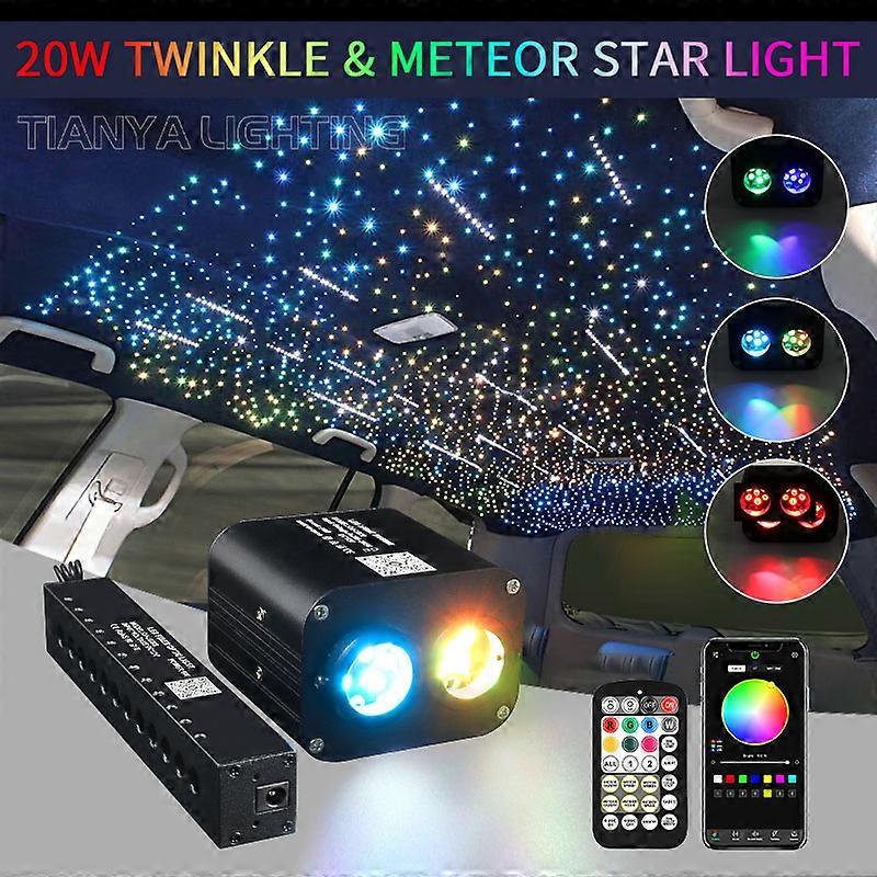 20W Meteor Twinkle Starry Sky Car Star Ceiling Lamp Roof Led Fiber Optic Light Music Sensing Ambient Light Double Color Control