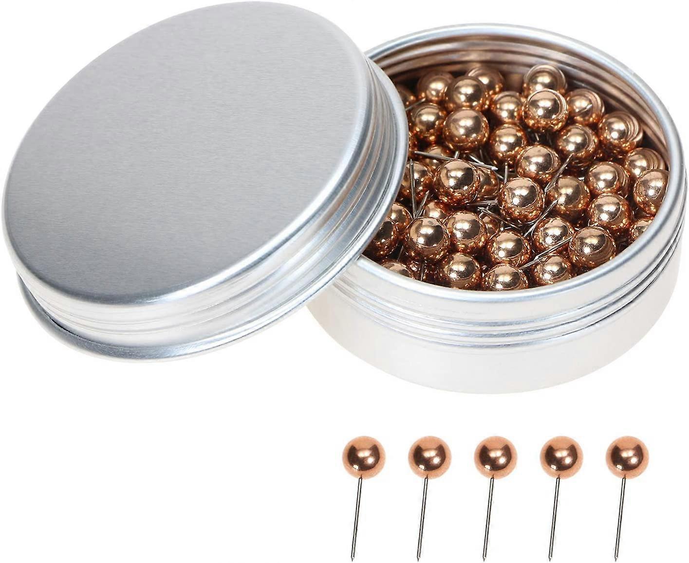 100PCS 1/4 Inch Small Round Head Map Tacks Pins for Home Office Bulletin Cork Board Use and DIY Craft Project (Rose Gold)