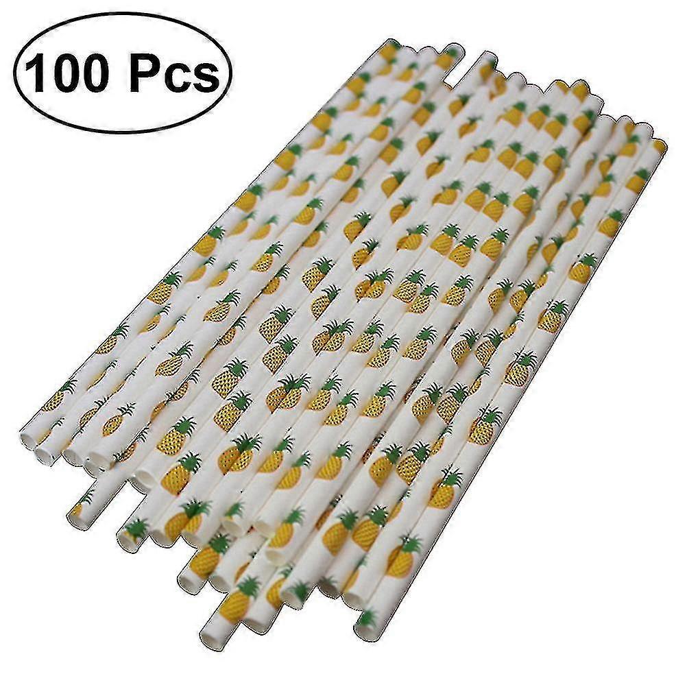 100 PCS Disposable Pineapple Paper Straws, Decorative Drinking Straws for Parties