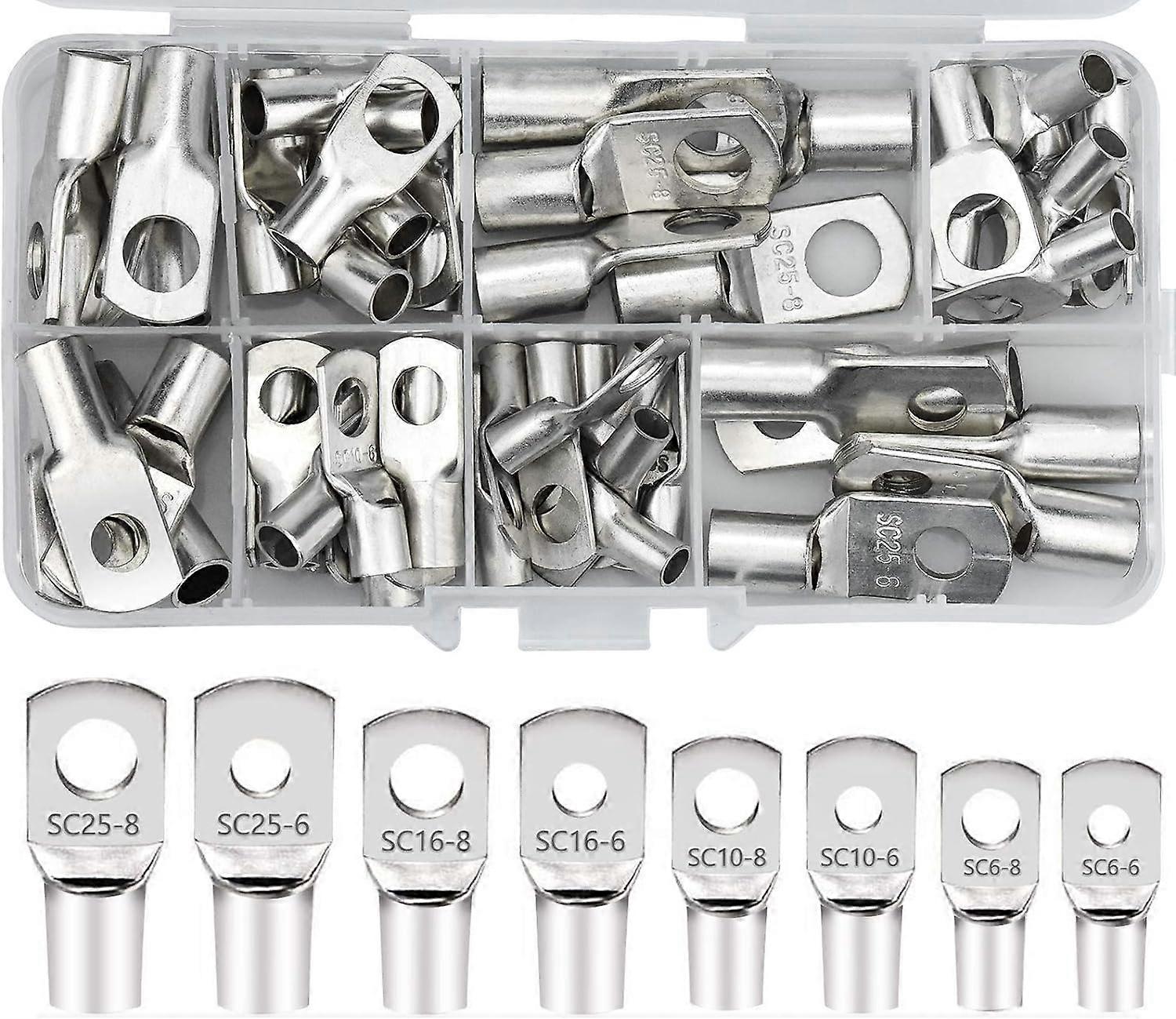 60 PCS Electrical Lugs Hole Bolt Tinned Copper Crimp Ring Terminals