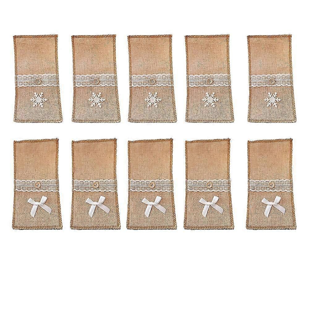 Set Of 10 Reusable Rustic Utensil Holder Pouch For Table Setting