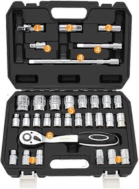 nice 32pcs Toolbox Car Repair Kit, Ratchet Torque Wrench Screwdriver Socket Kit