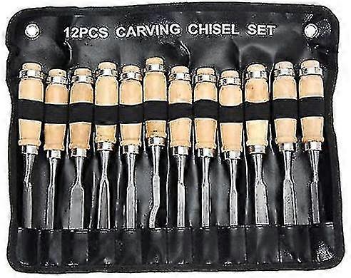 Hand Carving Chisels 12 Pcs Wood Carving Hand Chisel Tool Set Wood Working Tools Chisel Kit. Made Of High Speed Steel And Brass Ferrules Wood