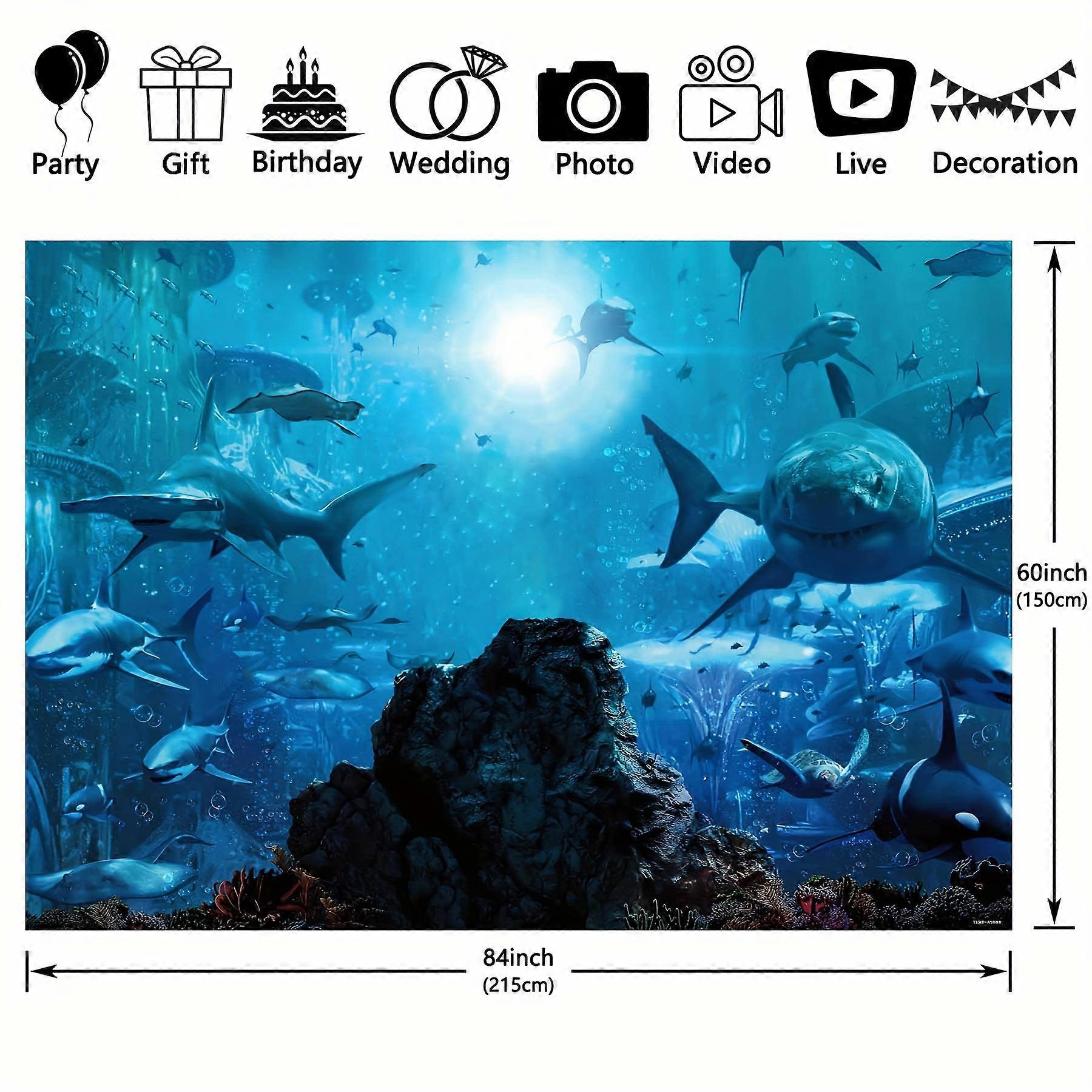 1pc, Ocean World Photography Backdrop - 7x5ft Polyester Shark Underwater Scene for Birthday Parties, Cake Tables, and Photo Booths