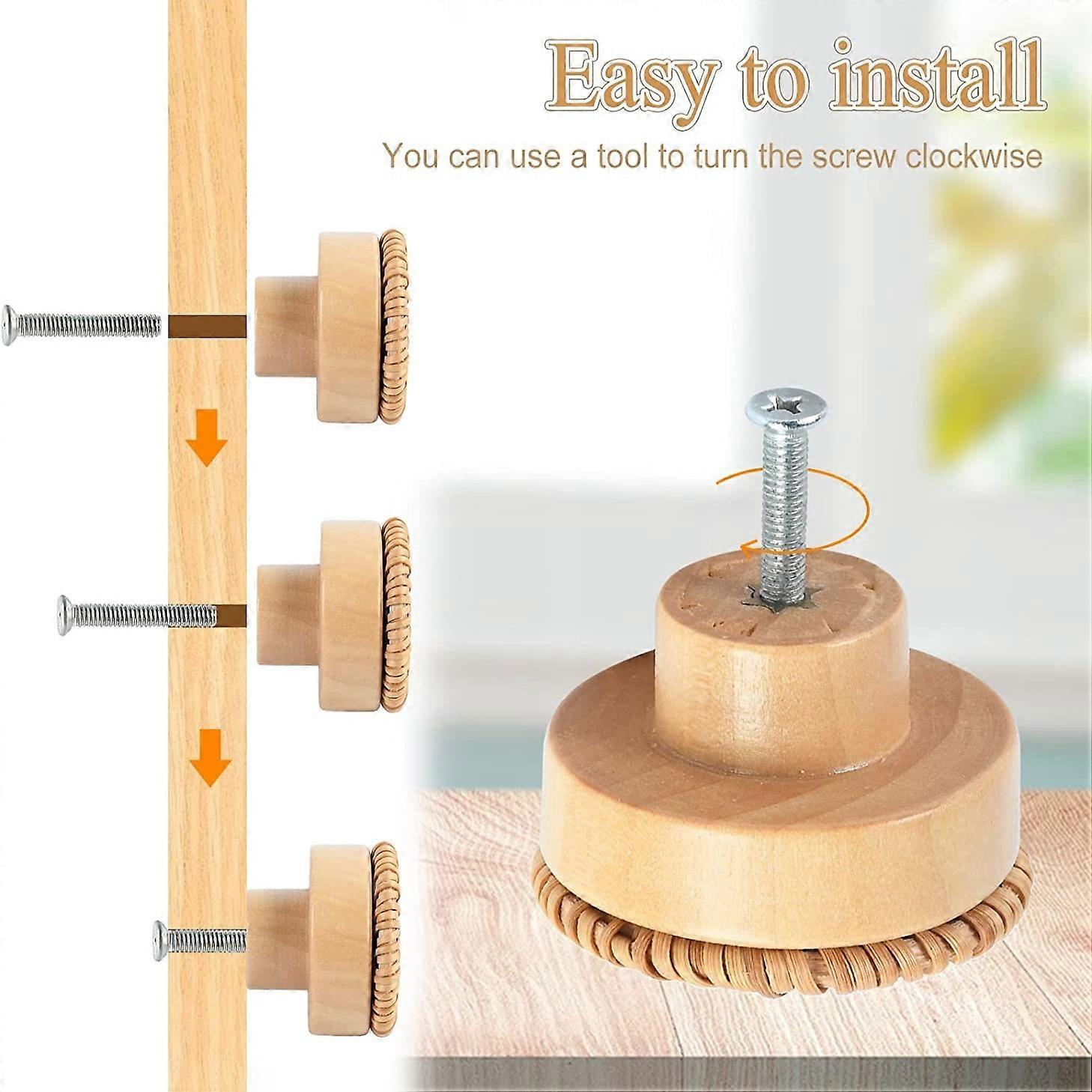 10 Pieces Rattan Kitchen Cupboard Knobs Kitchen Cabinet Drawer Door Knobs, Round Wooden Drawer Knobs For Kitchen Bedroom Dresser Cupboard Door Replace