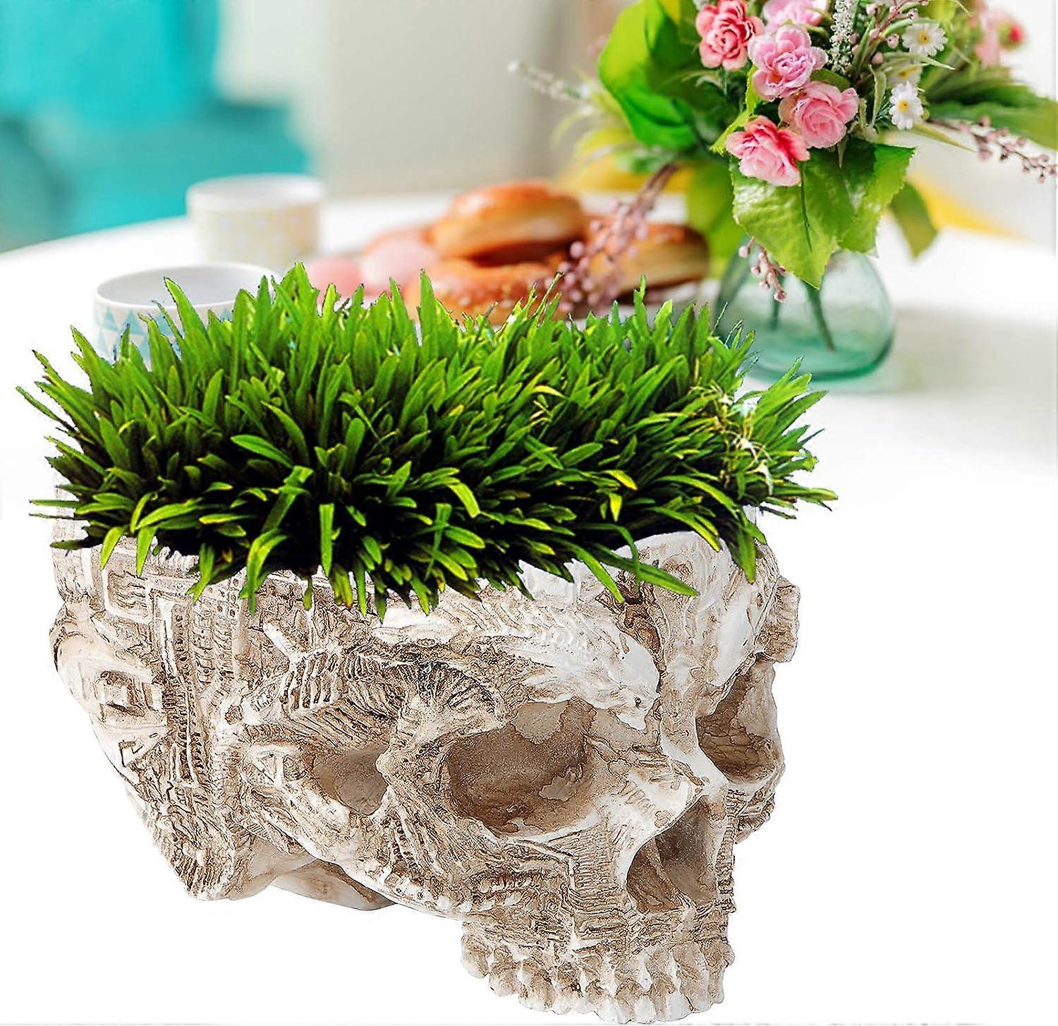 Skull Shape Plant Pot, Skull Pot Artificial Resin Skull Container Design Halloween Skeleton Character